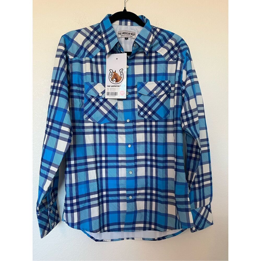 NWT American West Button Up Western Shirt Blue Heck